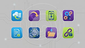 Cloud Computing and Secure Data Management Icons for Global IT Solutions